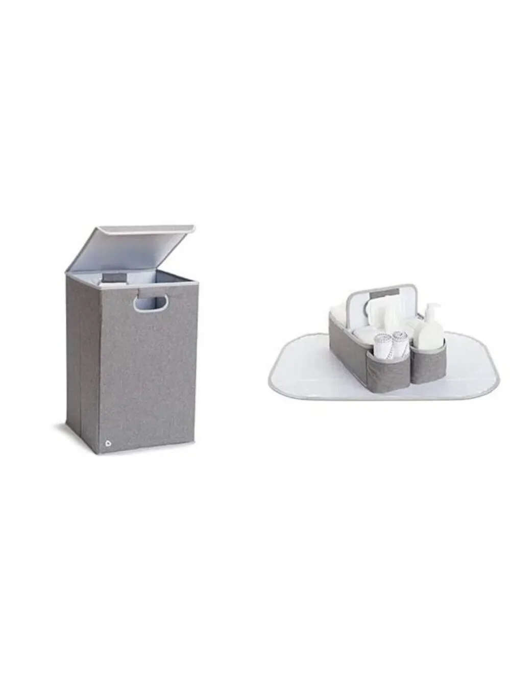 Large Baby Laundry Hamper with Lid and Portable Diaper Caddy Organizer Grey